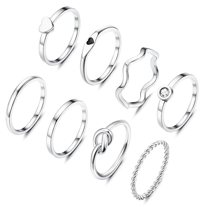YADOCA 8pcs 2MM Stainless Steel Rings for Women Men 14K Gold Plated Stacking Rings Fashion Simple Plain Knuckle Stacking Midi Thumb Dainty Thin Heart Knot Stackable Statement Band Rings Set Size 5-11 - Image 1