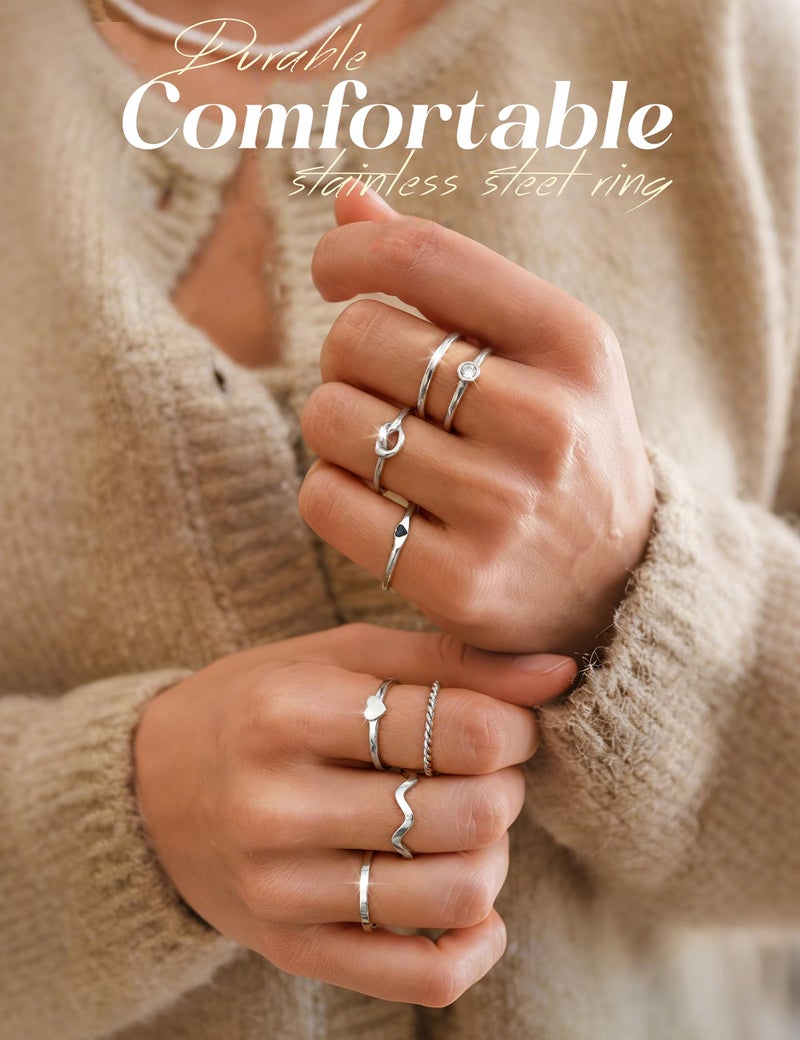 YADOCA 8pcs 2MM Stainless Steel Rings for Women Men 14K Gold Plated Stacking Rings Fashion Simple Plain Knuckle Stacking Midi Thumb Dainty Thin Heart Knot Stackable Statement Band Rings Set Size 5-11 - Image 4