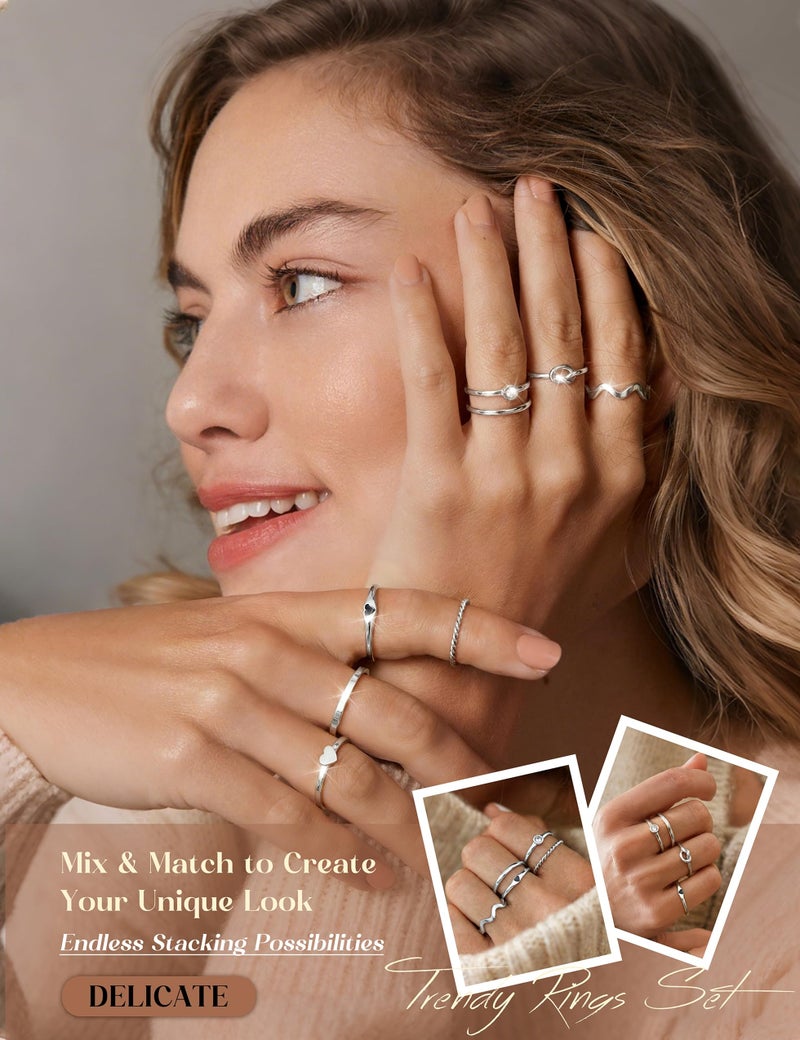 YADOCA 8pcs 2MM Stainless Steel Rings for Women Men 14K Gold Plated Stacking Rings Fashion Simple Plain Knuckle Stacking Midi Thumb Dainty Thin Heart Knot Stackable Statement Band Rings Set Size 5-11 - Image 5