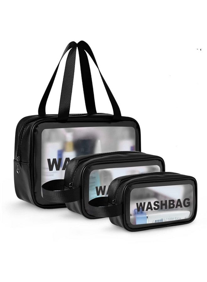 BSITFOW Makeup Organizer Bag Travel Organizer Pouch Cosmetic Organizer Bag for Women Transparent PVC Makeup Pouch for Women and Men Travel Accessories Carry on Travel Bag (Black, Washable) - Image 1