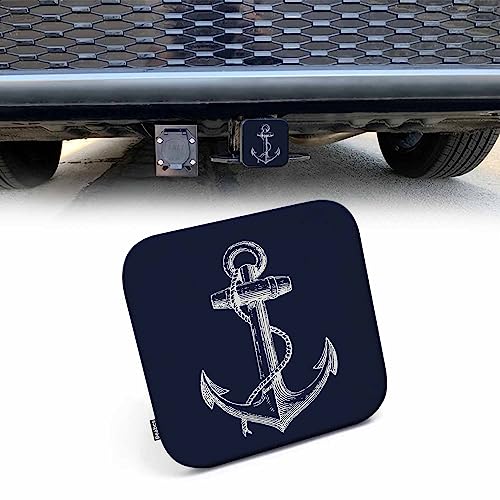 Beabes Anchor Tow Trailer Hitch Cover Plug Insert, Nautical Anchor with Rope Receiver Hitch Cover Tow Hitch Covers Compatible with Most Auto Cars Trucks for 2 Inch Receivers, Navy Blue - Image 1