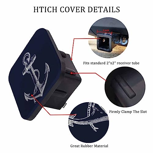 Beabes Anchor Tow Trailer Hitch Cover Plug Insert, Nautical Anchor with Rope Receiver Hitch Cover Tow Hitch Covers Compatible with Most Auto Cars Trucks for 2 Inch Receivers, Navy Blue - Image 3