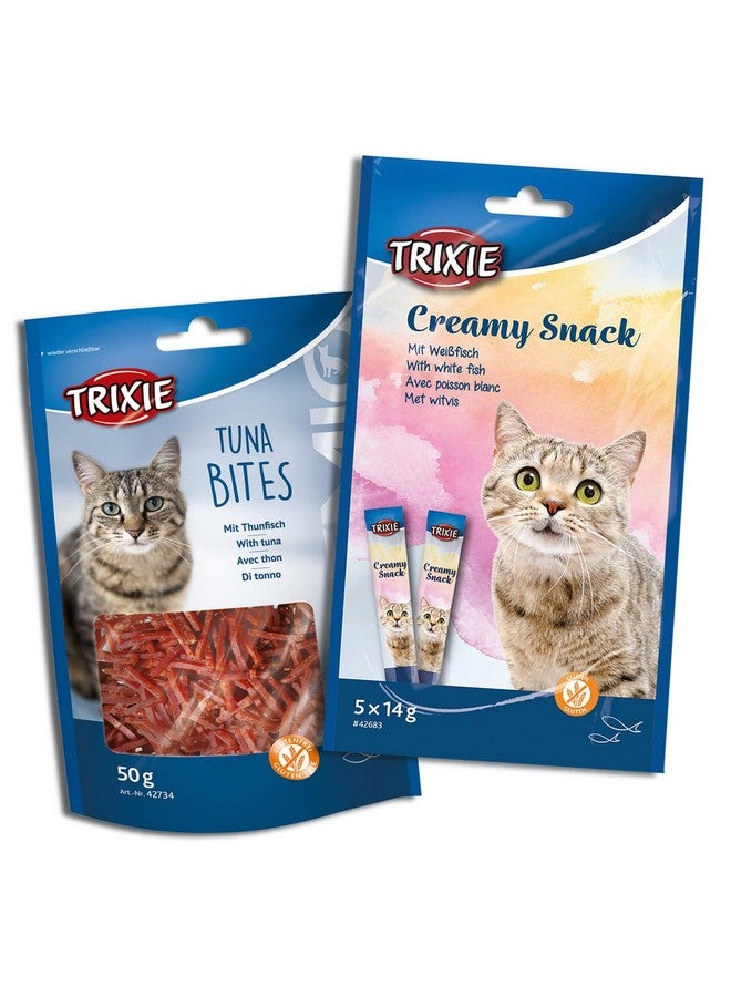 تريكسي مجموعة مكافآت القطط من وجبة السمك الأبيض الكريمي وقطع التونة الفاخرة، مكافآت غنية بالعناصر الغذائية للقطط، مناسبة لجميع السلالات - (عبوة من قطعتين) - Image 1