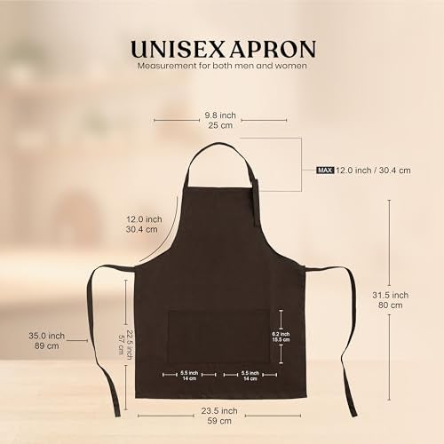 CRASOME Apron for Kitchen | Unisex Cooking Apron with 2 Pockets and Adjustable Straps | Apron for Chef, Hotel, Cafe, Restaurant, Gardening, Workshop (Brown) - Image 4