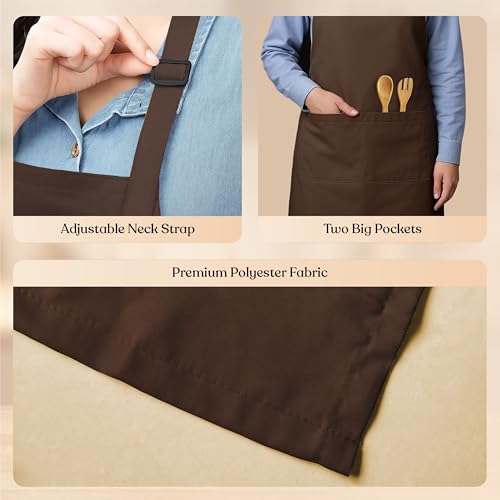 CRASOME Apron for Kitchen | Unisex Cooking Apron with 2 Pockets and Adjustable Straps | Apron for Chef, Hotel, Cafe, Restaurant, Gardening, Workshop (Brown) - Image 3