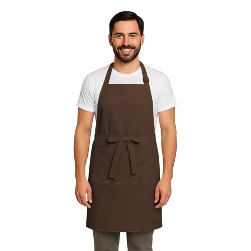 CRASOME Apron for Kitchen | Unisex Cooking Apron with 2 Pockets and Adjustable Straps | Apron for Chef, Hotel, Cafe, Restaurant, Gardening, Workshop (Brown) - Image 1