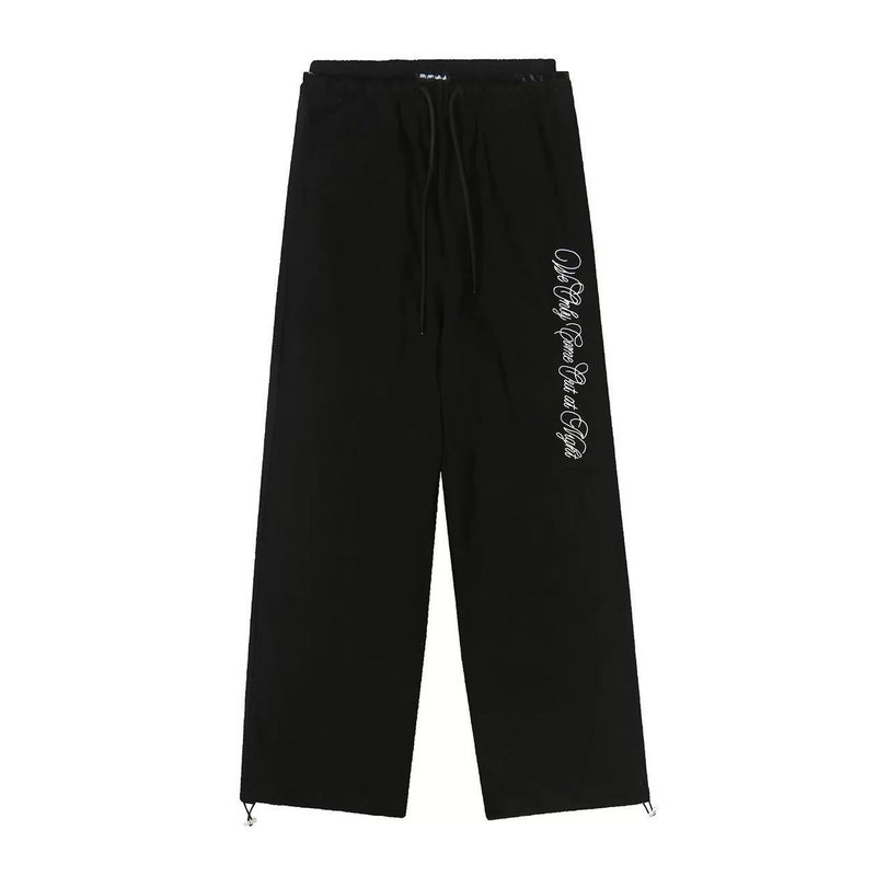 South Korea Fashion Brand badblood American Style Retro Sports Pants Casual Lace Embroidered Letter Drawstring Trousers for Women Black 