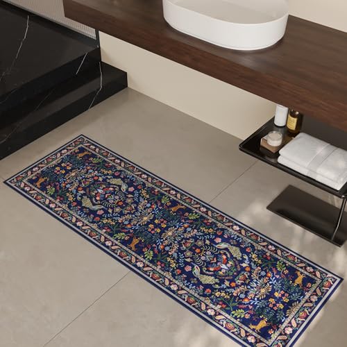 Rugcomf Runner Rug Washable Kitchen Runner 2'x 6'Runner Rug Floral Non-Slip for Entryway Indoor Soft Carpet Runner for Hallways, Kitchen, Laundry, Bedroom, Bathroom(Blue) - Image 5