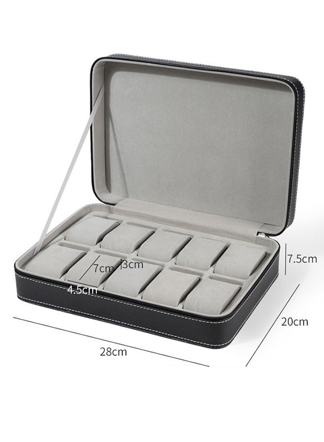 LEXIN 10-Slot Leather Watch Organizer Black - Image 3