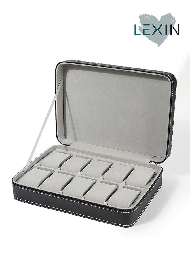 LEXIN 10-Slot Leather Watch Organizer Black - Image 1