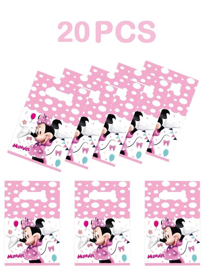 Party 20 Pieces Pack of 20 Cartoon Pink Minnie Mouse Birthday Party Supplies Cartoon Candy Bag Tote Bag Kids Gift Bag Adult Birthday Party Decorations  - Image 1