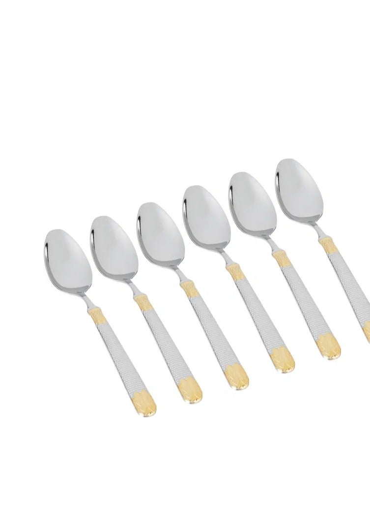 السيف غاليري طقم ملعقة اكل استيل السيف غاليري، 6 قطع، نقش ذهبي - فضي - Image 2