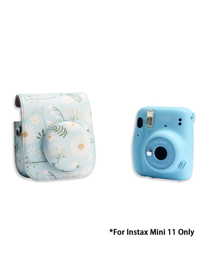 KASTWAVE Camera Bag Camera Protection Bag Vintage Floral PU Leather Camera Storage Bag with Shoulder Strap for Instax Mini 11 Fresh Green Small Daisy Camera Bag - Image 2