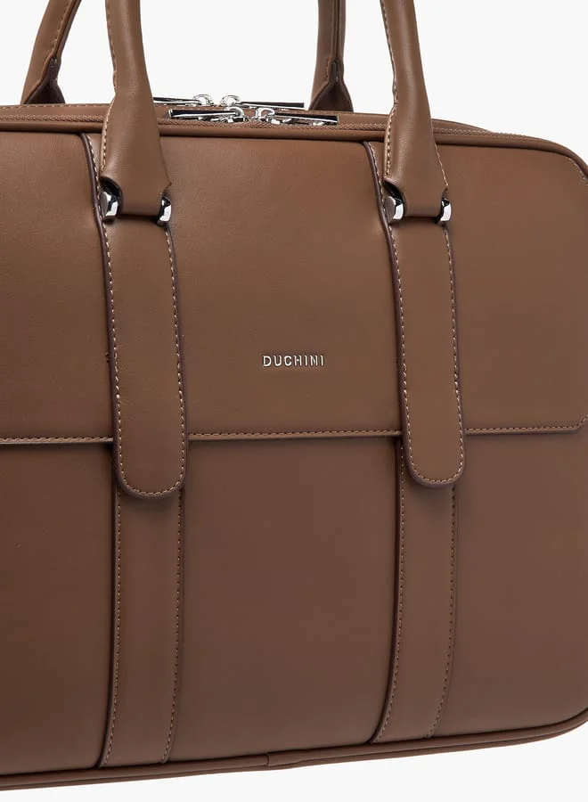 دوتشيني Mens' Logo Detail Laptop Bag with Top Handles and Zip Closure