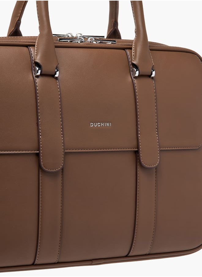 DUCHINI Mens' Logo Detail Laptop Bag with Top Handles and Zip Closure  - Image 4