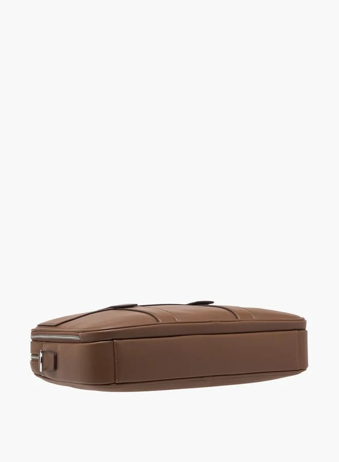 دوتشيني Mens' Logo Detail Laptop Bag with Top Handles and Zip Closure