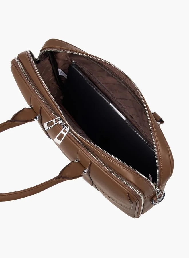 دوتشيني Mens' Logo Detail Laptop Bag with Top Handles and Zip Closure