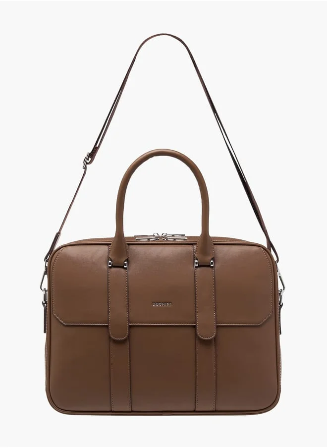 DUCHINI Mens' Logo Detail Laptop Bag with Top Handles and Zip Closure