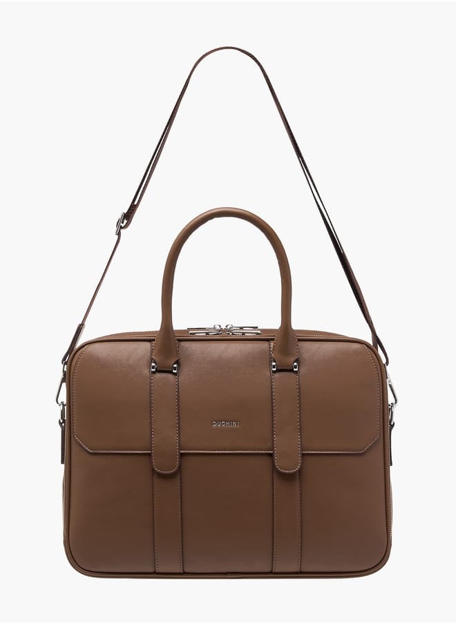 DUCHINI Mens' Logo Detail Laptop Bag with Top Handles and Zip Closure  - Image 2