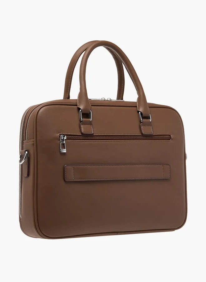 دوتشيني Mens' Logo Detail Laptop Bag with Top Handles and Zip Closure
