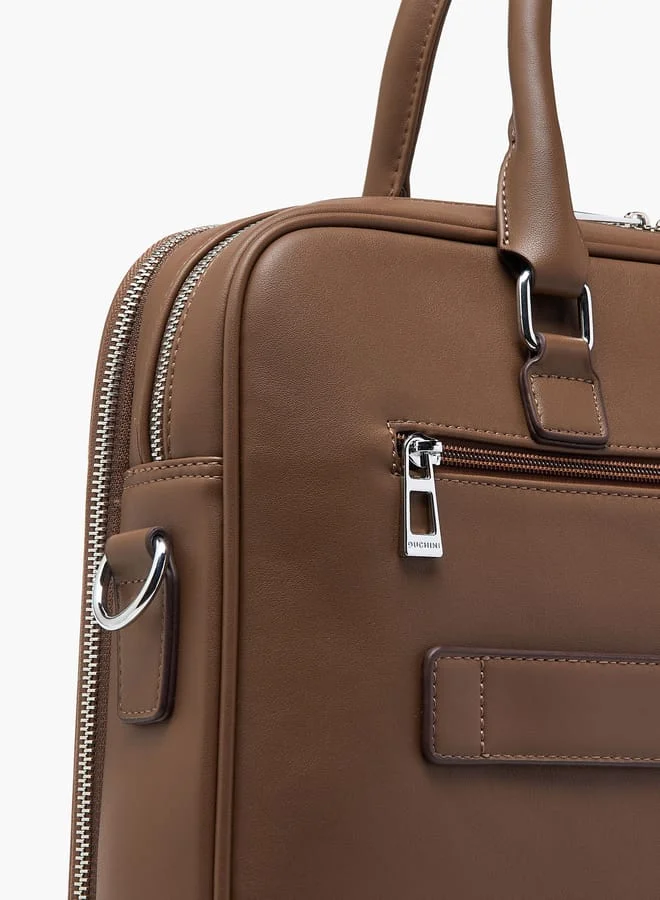 دوتشيني Mens' Logo Detail Laptop Bag with Top Handles and Zip Closure