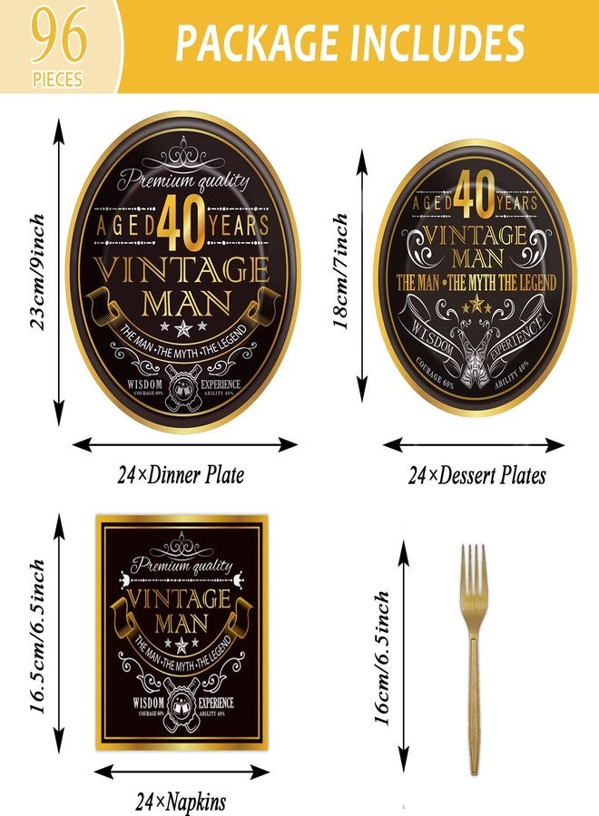 Wiooffen 96 Pcs Vintage 40th Birthday Decorations for Men 40 Years old Paper Plates Napkins Birthday Supplies Back in 1985 Theme Party Tableware Set Cheers to 40 Years Table Party Decor Favors for 24 Guests - Image 2