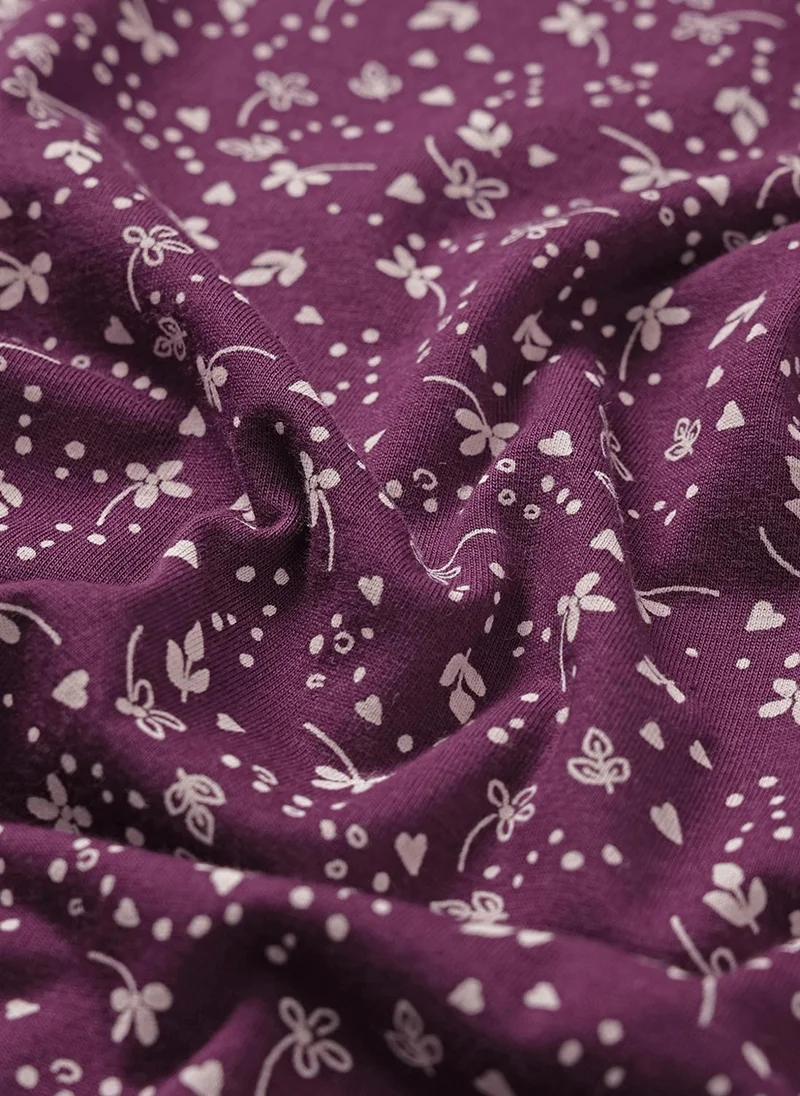 Clovia Purple Clovia Floral Print T-shirt & Pyjama Set in Dark Purple - 100% Cotton for Women | Best Price UAE