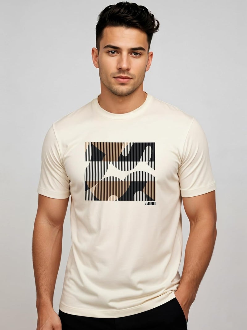 ADRO Men's Regular Fit T-Shirt with Abstract Camo Lines Design - 180 GSM Cotton Lycra Casual Half Sleeve Round Neck Graphic Tee - Image 2