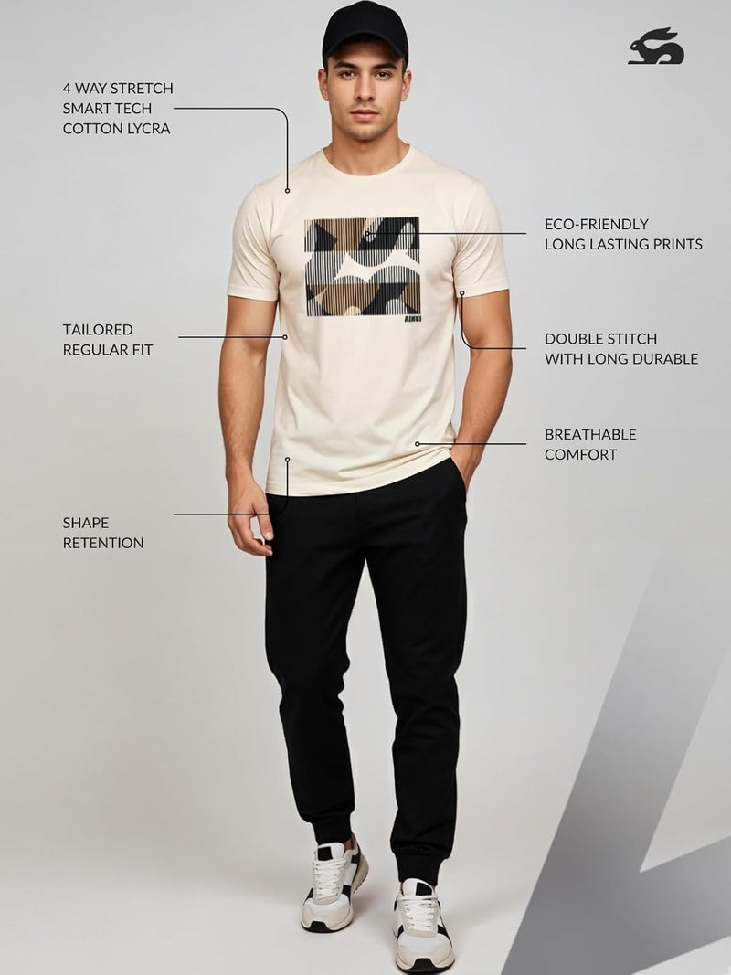 ADRO Men's Regular Fit T-Shirt with Abstract Camo Lines Design - 180 GSM Cotton Lycra Casual Half Sleeve Round Neck Graphic Tee - Image 3