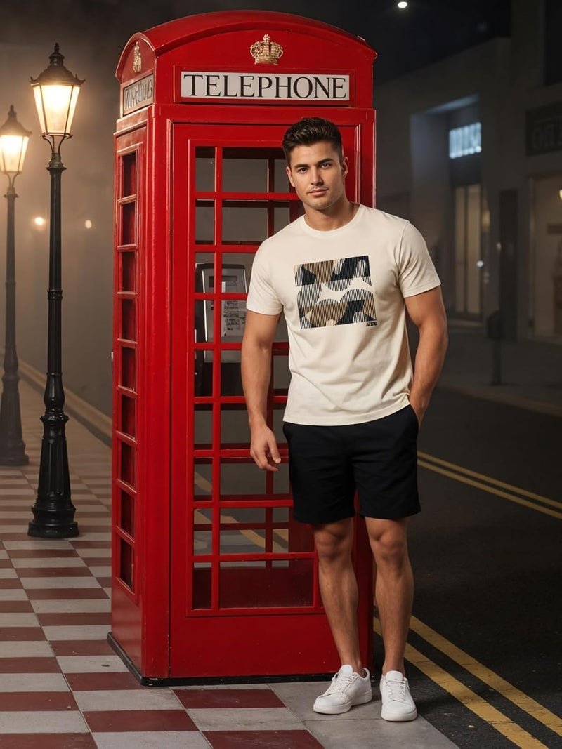 ADRO Men's Regular Fit T-Shirt with Abstract Camo Lines Design - 180 GSM Cotton Lycra Casual Half Sleeve Round Neck Graphic Tee - Image 5