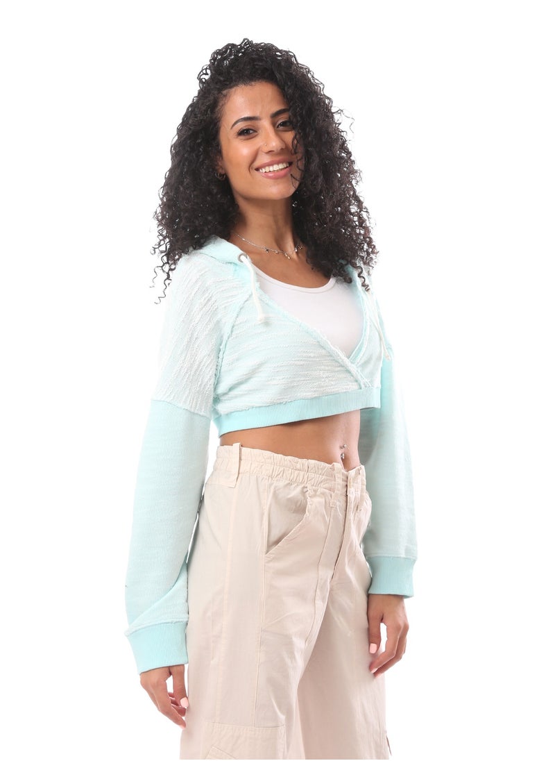 MERCH Cropped Hooded Long Sleeved Knit Jumper-Mint  - Image 2