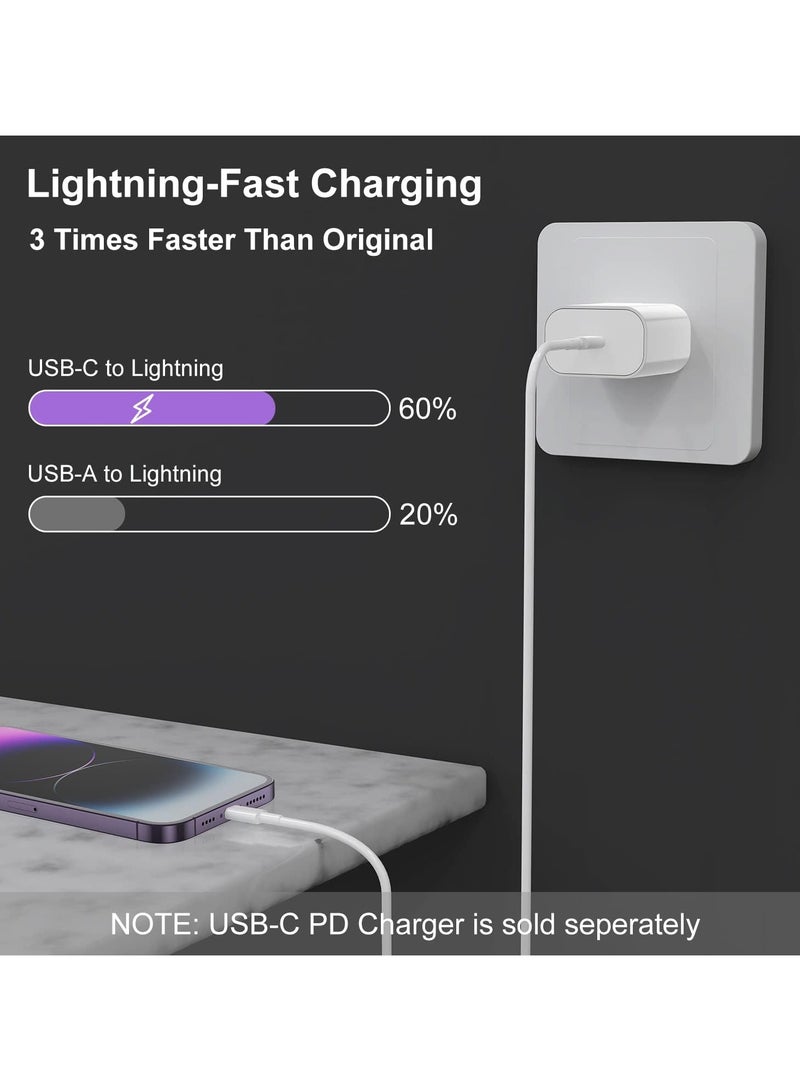 فلوينغ 2 حزمة من كابلات الشحن السريع لأجهزة iPhone 14/13/12 بطول 1 متر [معتمد من Apple MFi]، كابل USB Type C إلى Lightning بطول 6 أقدام، سلك شحن Apple iPhone لأجهزة iPhone 14 13 12 Pro XR XS Plus - Image 2