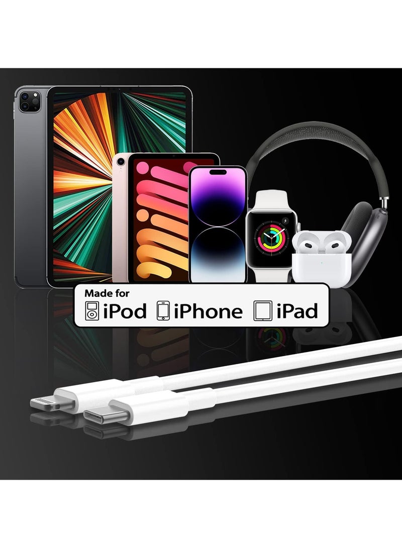 فلوينغ 2 حزمة من كابلات الشحن السريع لأجهزة iPhone 14/13/12 بطول 1 متر [معتمد من Apple MFi]، كابل USB Type C إلى Lightning بطول 6 أقدام، سلك شحن Apple iPhone لأجهزة iPhone 14 13 12 Pro XR XS Plus - Image 4