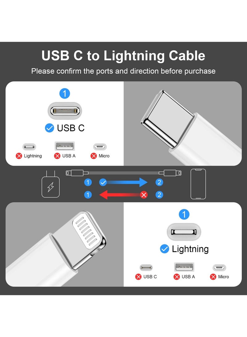 فلوينغ 2 حزمة من كابلات الشحن السريع لأجهزة iPhone 14/13/12 بطول 1 متر [معتمد من Apple MFi]، كابل USB Type C إلى Lightning بطول 6 أقدام، سلك شحن Apple iPhone لأجهزة iPhone 14 13 12 Pro XR XS Plus - Image 5