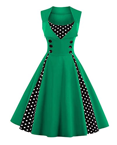 KILLREAL Women's Rockabilly A-Line Polka Dot Print Cocktail Vintage 50s Style Party Dress Green XXX-Large - Image 3
