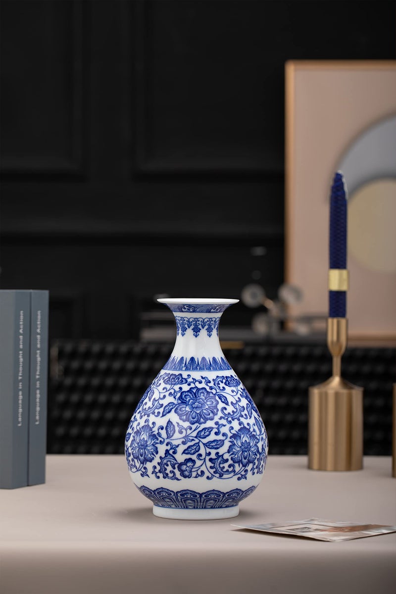 GaLouRo Blue Porcelain Vase, Blue and White Ginger Jar, Handmade Chinoiserie Vase, 8.7'' H - Image 2