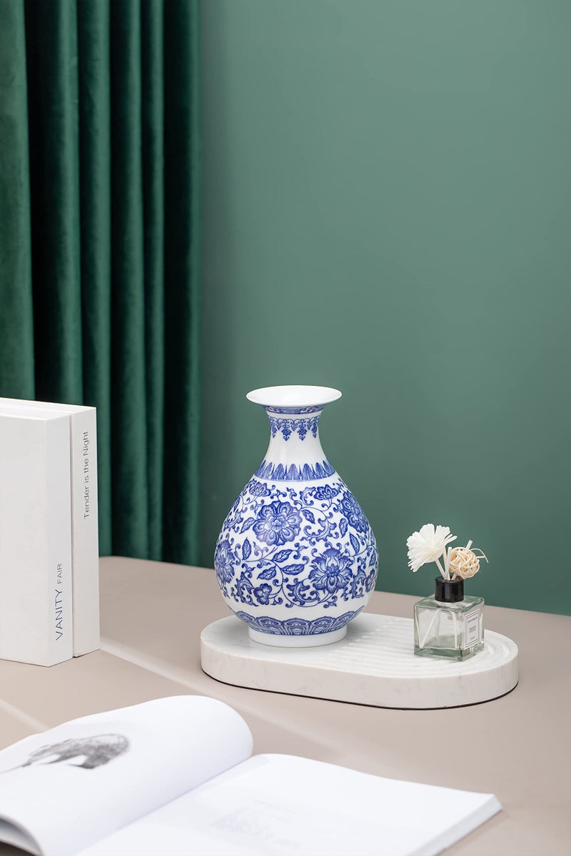 GaLouRo Blue Porcelain Vase, Blue and White Ginger Jar, Handmade Chinoiserie Vase, 8.7'' H - Image 5