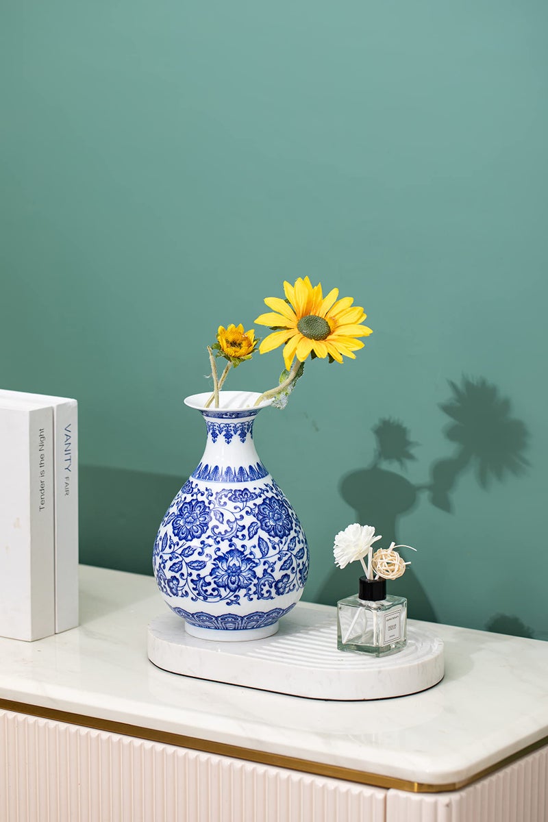 GaLouRo Blue Porcelain Vase, Blue and White Ginger Jar, Handmade Chinoiserie Vase, 8.7'' H - Image 3