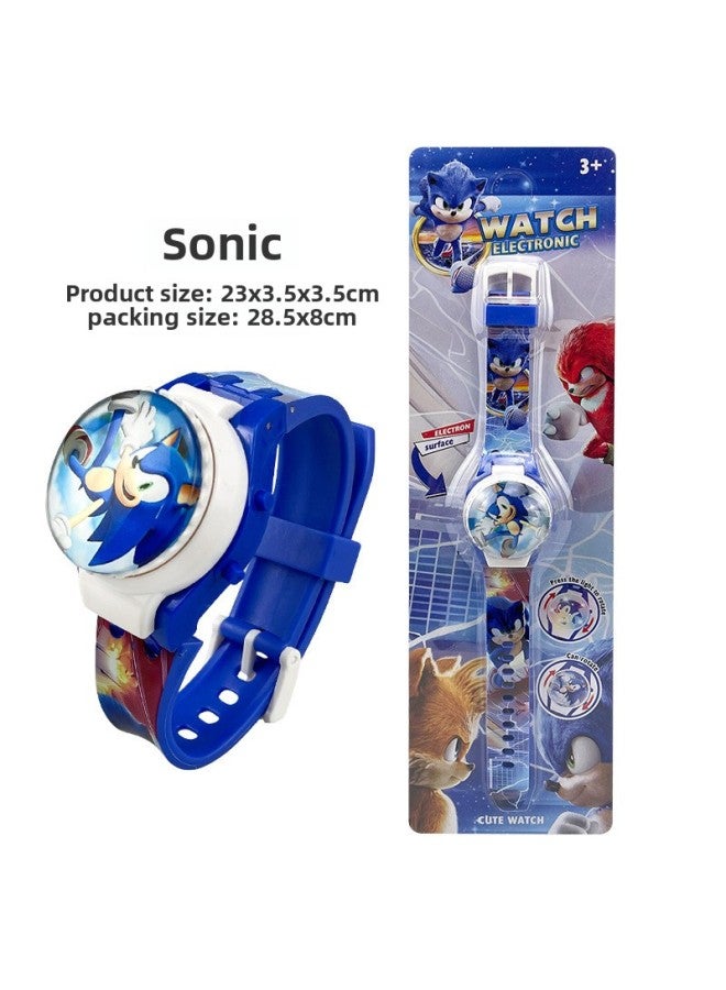 Exquisite Cartoon Sanrio Rotating Glass Cover Flip Top Watch Can Rotate And Decompress Kidsren's Digital Watch-Color:807  Sonic - Image 1