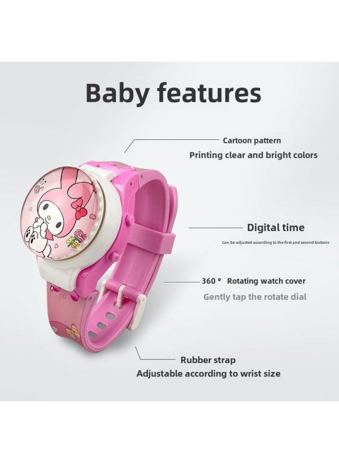 Exquisite Cartoon Sanrio Rotating Glass Cover Flip Top Watch Can Rotate And Decompress Kidsren's Digital Watch-Color:807  Sonic - Image 4
