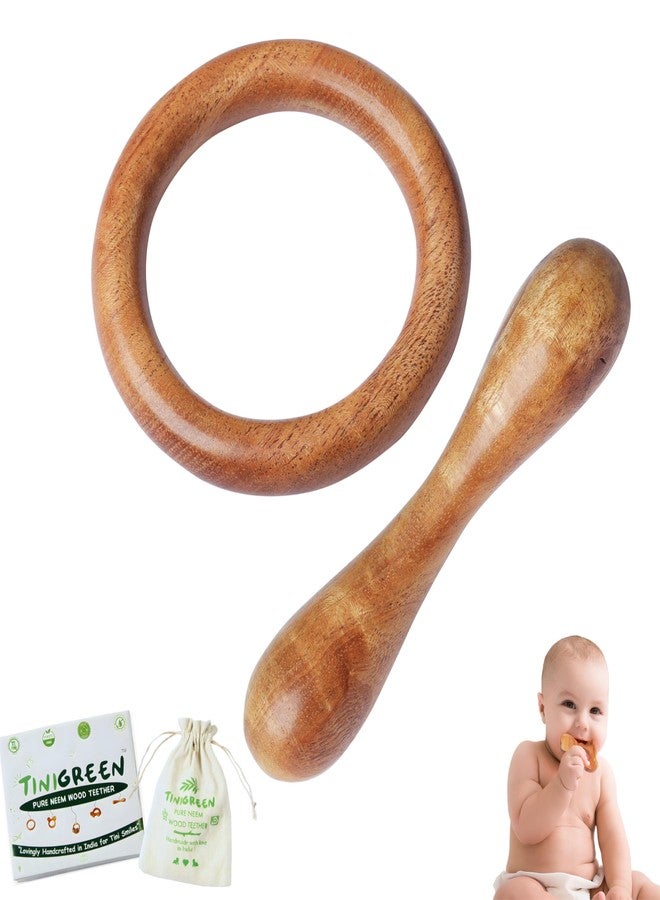 TINIGREEN Wooden Ring Dumbbell Shaped Teethers | Hand-Crafted with Organic Neem Wood That Helps Boost Immunity | Pack of 2 - Image 1