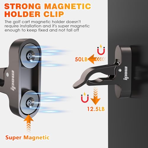 IPOW Magnetic Golf Holder Clip for Golf Cart, Universal Clip Mount with Stick-On Metal Pads Fit 70 Rings, Glossy Aluminum Alloy Stand Clip, Golf Carts, Boat, Fishing Rods, Golf Clubs Accessories - Image 3