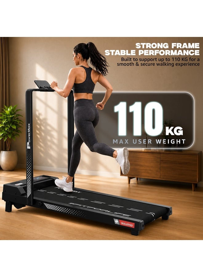 Powermax Fitness Walkpad (3Hp Peak) Compact Motorized Treadmill For Home-Office Use With Remote Control, Max User 110Kg, Top Speed 10Km/H, 1000X400Mm Running Deck, Led Display, Ipad & Mobile Holder - Image 5