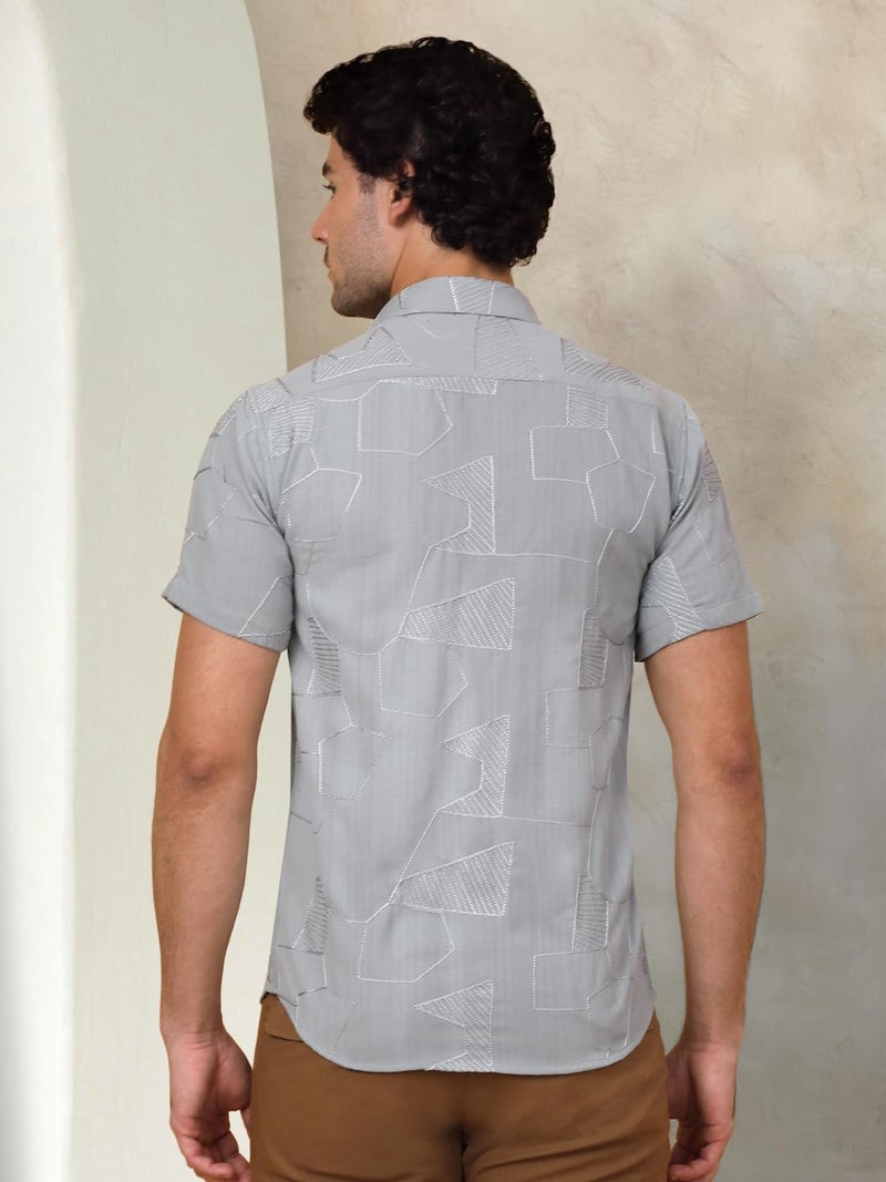 Indian Needle Embroidered Half Sleeve Cotton Shirt for Men - Image 2
