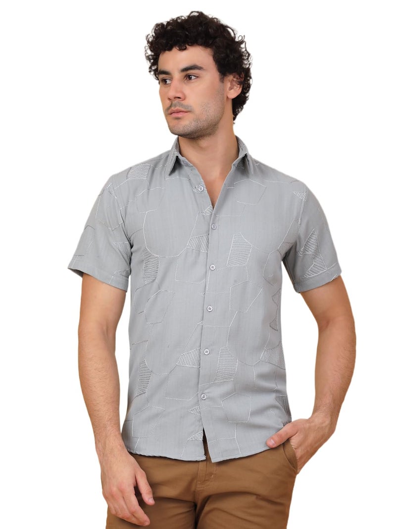 Indian Needle Embroidered Half Sleeve Cotton Shirt for Men - Image 1