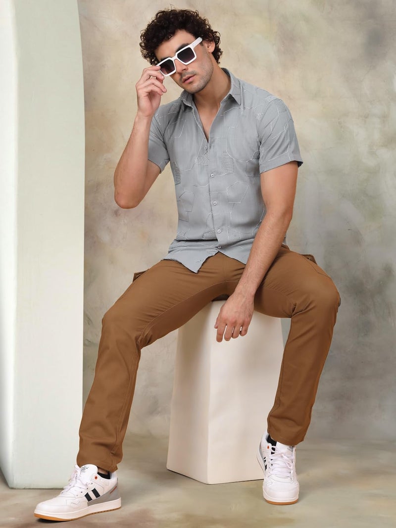 Indian Needle Embroidered Half Sleeve Cotton Shirt for Men - Image 4