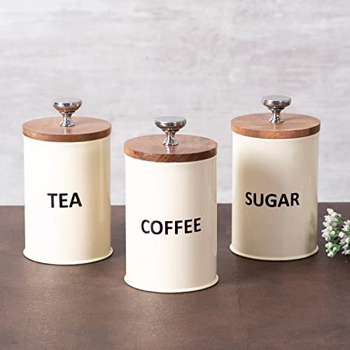 nestroots Tea Coffee Sugar Containers Set Of 3 | Dry Fruits Kitchen Container Set | Air Tight Containers For Kitchen Storage Set (White, Tin) - 1100 Ml - Image 1