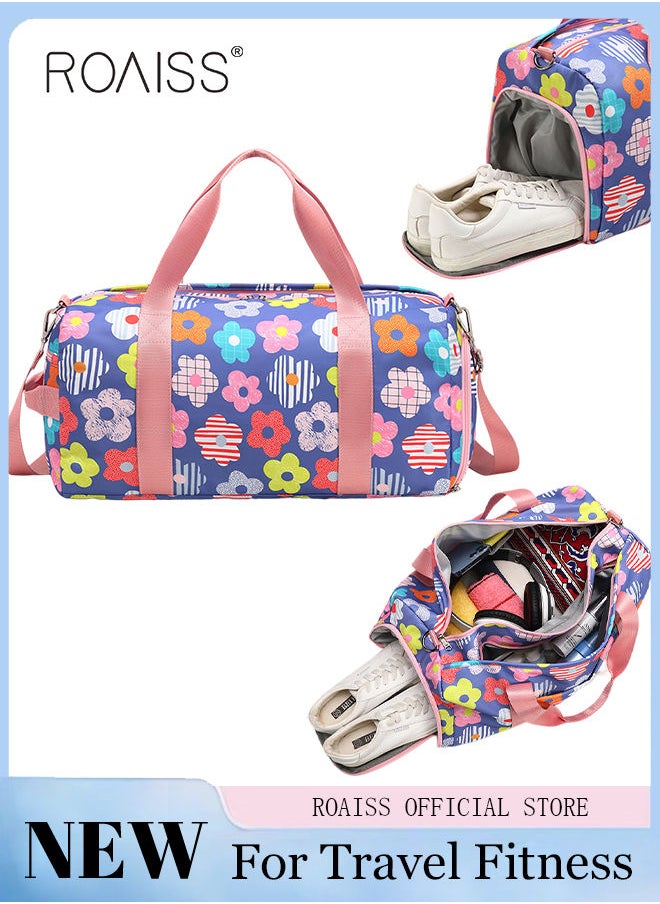 roaiss الاتجاه الجديد حقيبة السفر القماش الخشن نمط الأزهار الرياضة رياضة حمل حقيبة الكتف Crossbody حقيبة بين عشية وضحاها للنساء الرجال عطلة نهاية الأسبوع حقيبة تسليم العمل  - Image 1