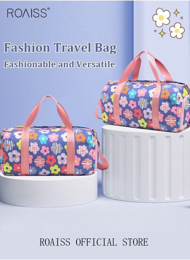 roaiss الاتجاه الجديد حقيبة السفر القماش الخشن نمط الأزهار الرياضة رياضة حمل حقيبة الكتف Crossbody حقيبة بين عشية وضحاها للنساء الرجال عطلة نهاية الأسبوع حقيبة تسليم العمل  - Image 2
