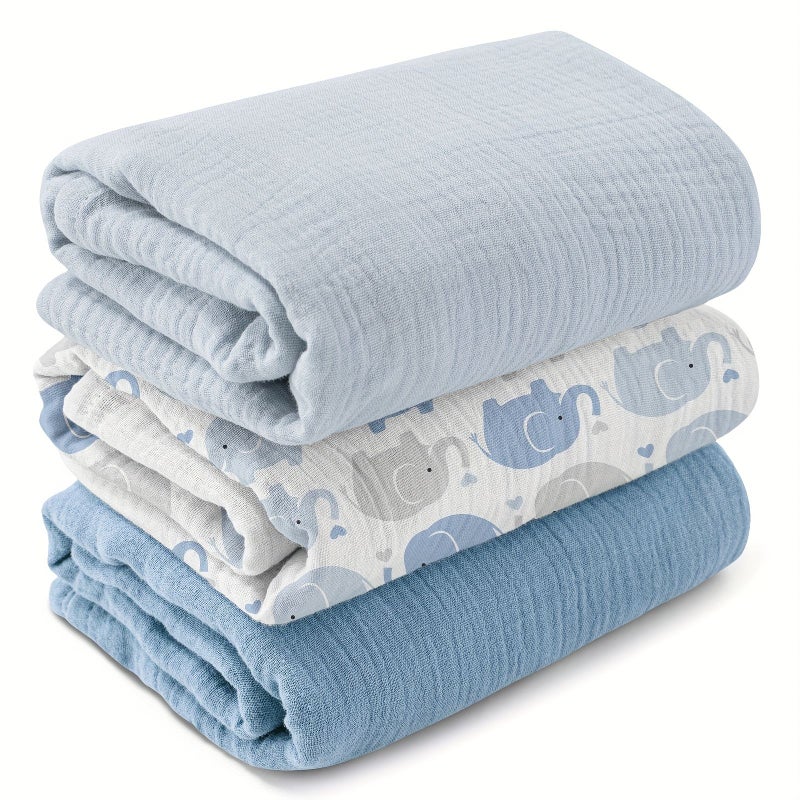 3 Pack Baby Swaddle Blankets Receiving Blanket For Newborn Boys And Girls Baby Essentials Unisex Baby Blue Elephant 40 X 38 Inches - Image 1
